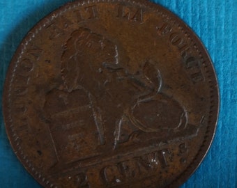 Belgium Coin 1874 Antique 2 Centimes KM 35.1