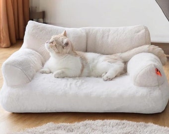Plush Pet Sofa Bed: Calming Dog & Cat Lounge with Washable Cover