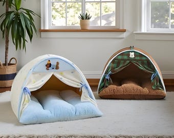 Tenda de pelúcia estilo coreano para animais de estimação • Cama aconchegante para gatos, toca para cães pequenos