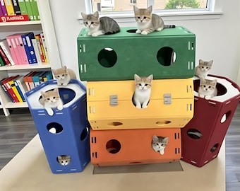 Túnel-cama e casinha para gatos | Brinquedo interativo em formato de túnel | Ninho aconchegante para gatos dormirem, se esconderem e brincarem