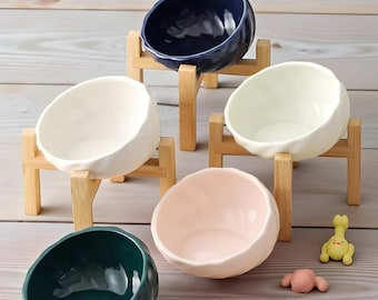 Gamelle double en céramique pour animaux de compagnie - Bord incliné, soulagement du cou, système anti-basculement