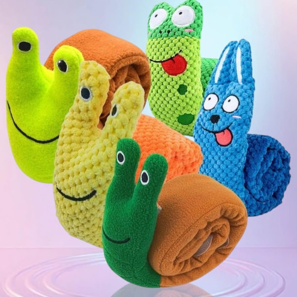 Interactive Foldable Snail Dog Puzzle Feeder: Durable plush toy with squeaker, provides mental stimulation for dogs of all sizes.