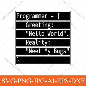 Programmer SVG ,  Hello World Meet My Bugs SVG, Developer svg for T-Shirts, Coding Quote svg,png, Software Engineer design, Digital Download