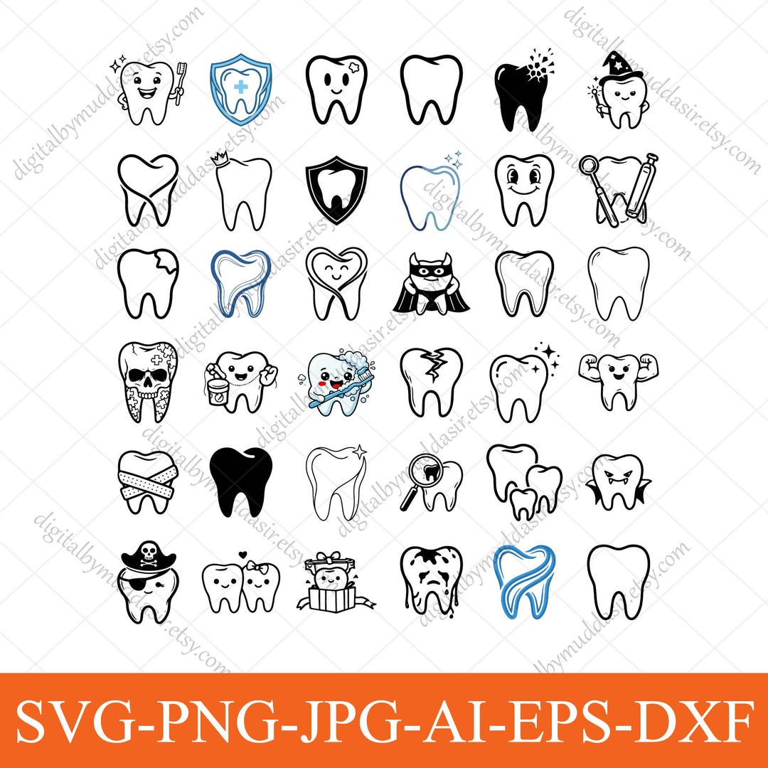 Tooth SVG Bundle, Tooth Clipart, Tooth Silhouette, Dental Svg, Dentist ...