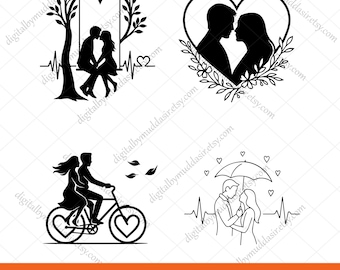 Romantic Couple svg Bundle, Couple Love svg Bundle, Hugging Couple svg, Romantic Scene svg, Romantic Couple Silhouette svg for t shirt