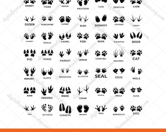 Animal Foot Print Clipart, Footprint svg, Animals Foot svg, Forest Animal Tracks, Pet Paw Prints, Bundle Animal FootPrint, Paw Print SVG