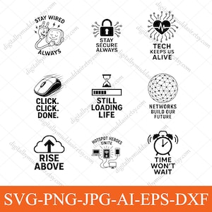 Paquete de SVG inspirados en tecnología, SVG tecnológico divertido, SVG de informático, SVG de nerd, PNG, clipart jpg, archivo de corte para Cricut, Silhouette, diseño de sublimación