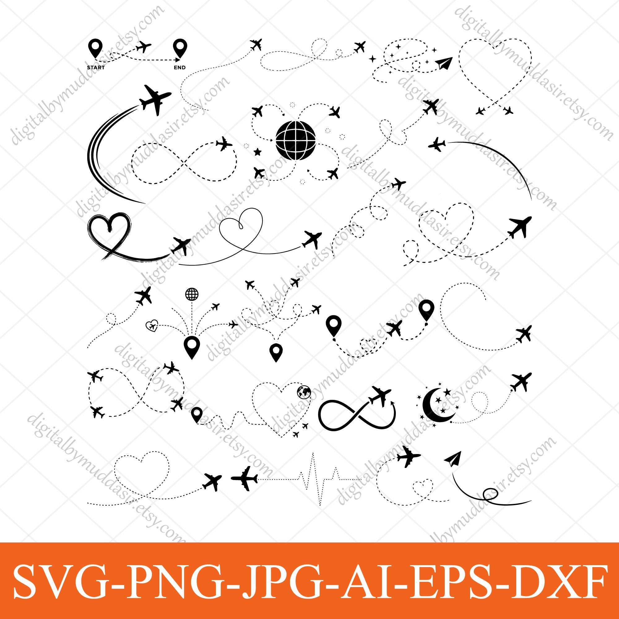 Airplane Path Svg Bundle, Plane Path Svg, Flight Path Svg, Airplane ...