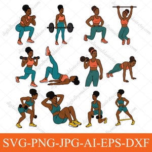 Fitness Girl svg, Black Girl Fitness svg, Girl Workout svg, Woman Workout svg bundle, Woman Gym SVG, Girl Bodybuilding svg, Gym SVG Bundle