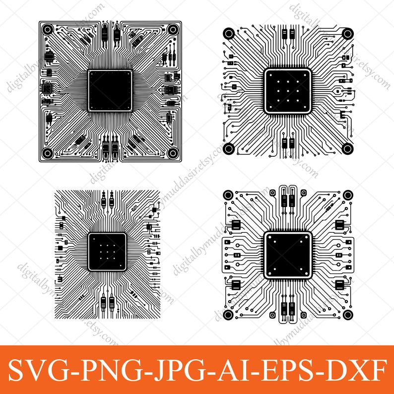 Computer Processor SVG Bundle, Abstract PCB Patterns, Complex Circuit ...