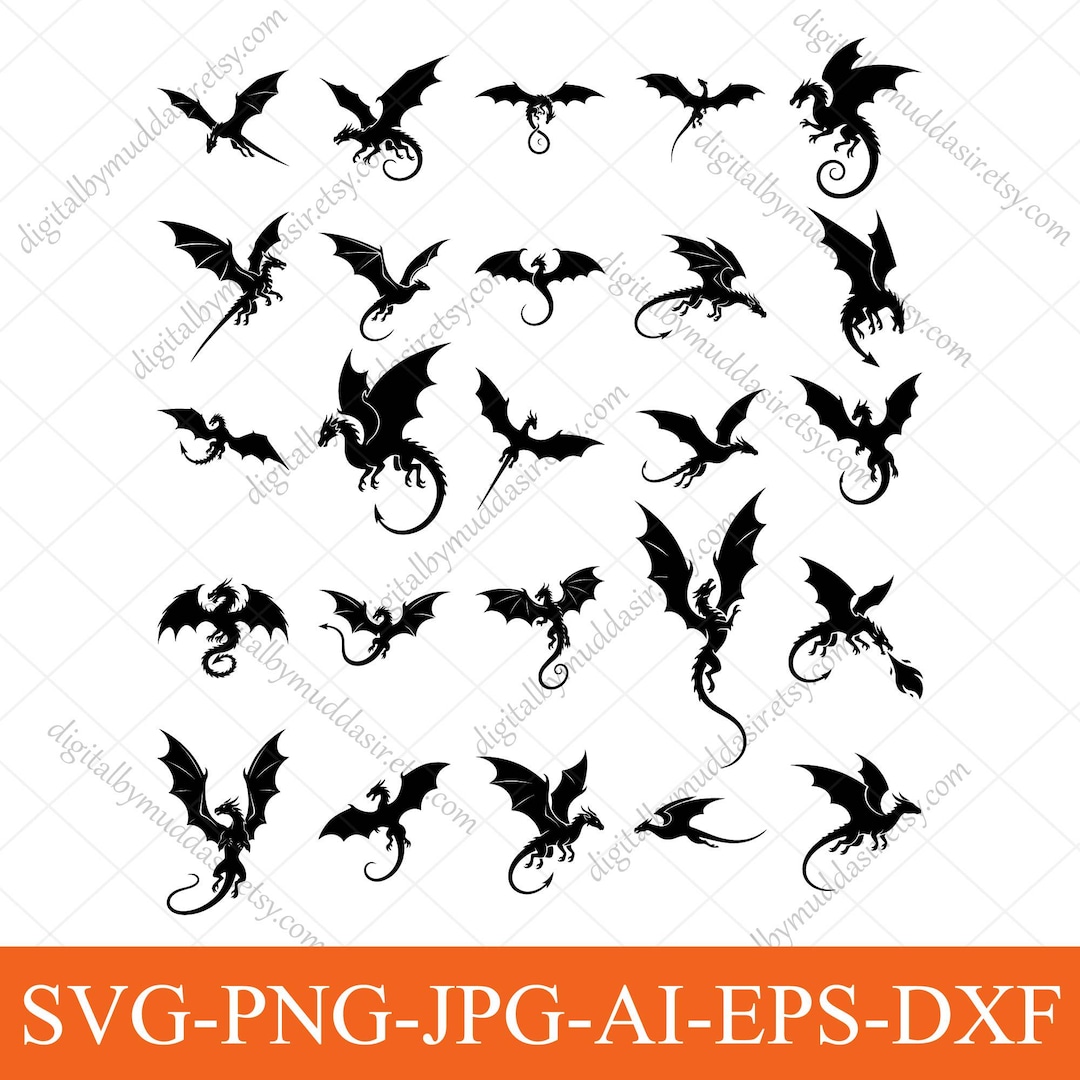 Dragon Svg Bundle, Flying Dragons Svg, Fantasy Dragon, Dragon Tattoo ...