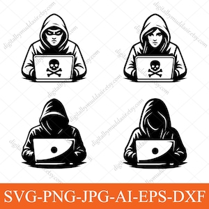 Hacker-Svg, Hacker Silhouette-Svg, Web-Sicherheits-Svg, Online-Daten-Svg, Hacker Png, Hacker Clipart, Hacker-Shirt-Design, Tech-inspirierte svg