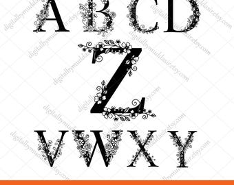 Flowers Monogram Alphabet SVG PNG, Floral Alphabet Svg Bundle, Font SVG Bundle, Fancy Letters, 26 Letter Cut Files for Cricut and Silhouette