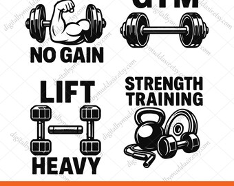 Paquete de archivos SVG para gimnasio, paquete de archivos SVG para entrenamiento, archivos SVG de fitness, archivos SVG con frases de gimnasio, archivos SVG de barra, archivos SVG de levantamiento de pesas, archivos SVG motivacionales, archivos de corte para Cricut, Silhouette