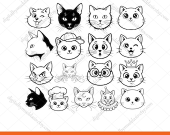 Cat Face Svg, Cat Face SVG PNG Bundle, Cute cat Face svg, kitten svg, kawaii cat, happy cat, funny cat, Cat face silhouette, cat Cut File