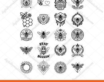 Bundle SVG abeille, png abeille, ruche svg, svg Reine des abeilles, Svg abeille, Clipart abeille, abeille silhouette PNG, fleurs abeilles SVG, abeille mignonne