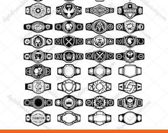 Championship Belt SVG Bundle, Champion Belt svg, Sports Trophy Belt Clipart, Champion Badge Cut Files, Wrestling Title, Boxing Winner svg