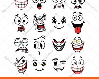 Pacchetto di espressioni facciali dei cartoni animati in formato svg, facce con emozioni dei cartoni animati in formato svg, faccina emoji, clipart di facce dei cartoni animati, faccina carina e divertente in formato svg, facce comiche, facce meme