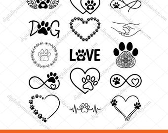 Paw Print Heart SVG PNG, Paw Print SVG Bundle, Paw Print Clipart, Dog Cat Animal Paw png, Heart Paw svg, Paw Love Design, dog paw svg
