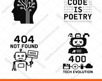 Lot svg technique | Svg drôle de technologie | Svg programmeur drôle | Art mural numérique inspiré de la technologie AI, SVG, PNG, jpg, eps