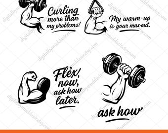 Funny Gym SVG Bundle | Fitness Workout Quotes | Gym Motivational Quotes SVG | Gym Dumbbell holding svg | Bodybuilding Clipart for T-Shirts
