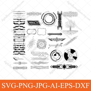 May include: A selection of black and white digital design elements, featuring circuit board patterns, geometric shapes, and UI components. The image includes the text "ERROR UI" and "SVG-PNG-JPG-AI-EPS-DXF".