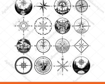 Compass SVG PNG Bundle, Adventure Compass, Travel Compass png, Compass Clipart, Nautical Compass,Camping compass,Mountain compass Silhouette