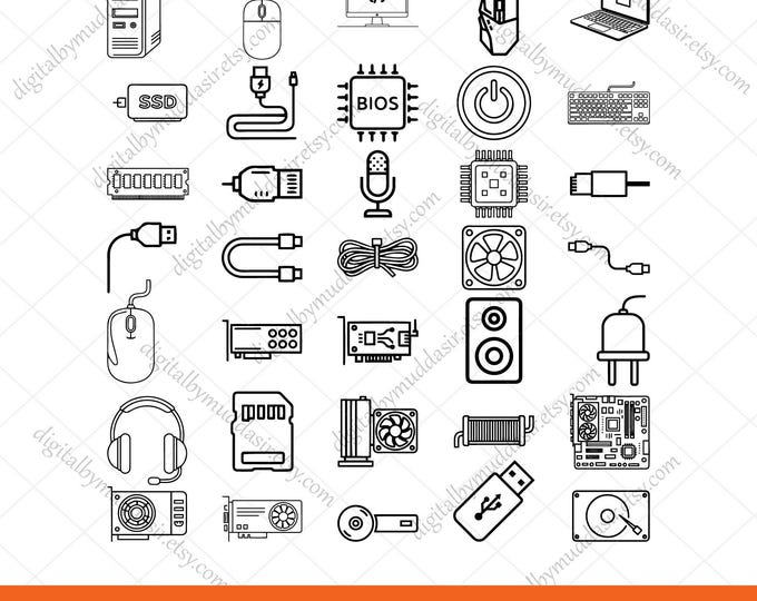 Computer Hardware Icons SVG Bundle, Computer Parts and Electronic ...