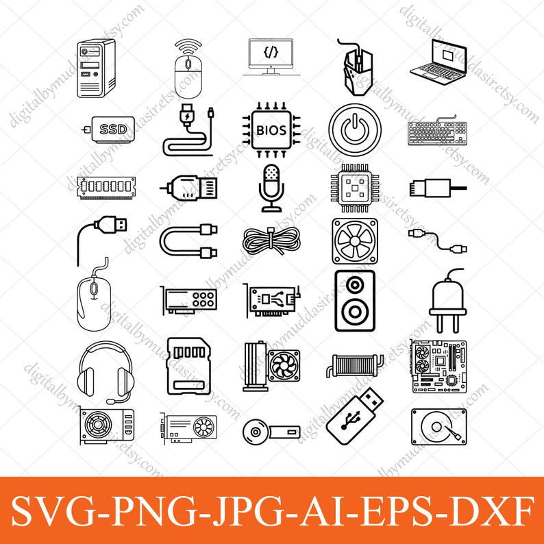 Svg Computer Components Computer Hardware Icons SVG Bundle, Computer Parts and Electronic ...