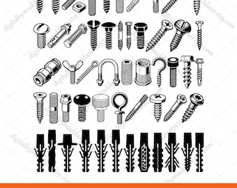 Screw SVG PNG Bundle, Nails & Screws svg, Carpenter svg, Hardware Tools Vector, Building Worker svg, Bolts svg, Nuts, Hex Nut, Screws svg