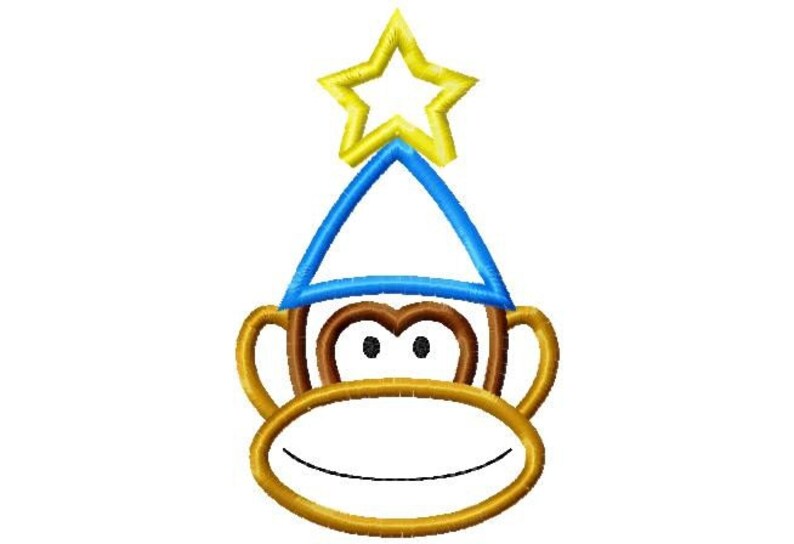 Monkey with Party Hat  Applique Three Sizes 4x4 5x7 and 6x10 Embroidery Design for Machine Embroidery