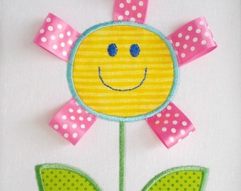 Machine Embroidery Applique Design - Happy Face Flower - Two Sizes 4x4 and 5x7