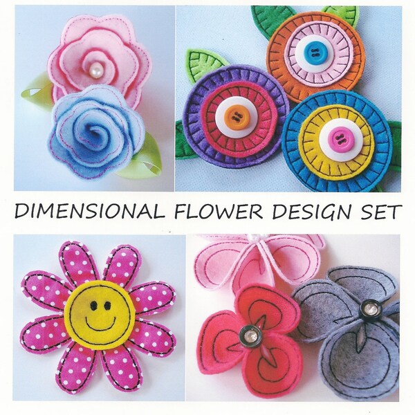 Stickerei Design Set für Machine Embroidery - dimensionale Blume entwirft In-The-Hoop - elf Entwürfe