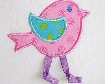 Bird with Ribbon Legs Machine Embroidery Design Applique - Two Sizes 4x4 and 5x7