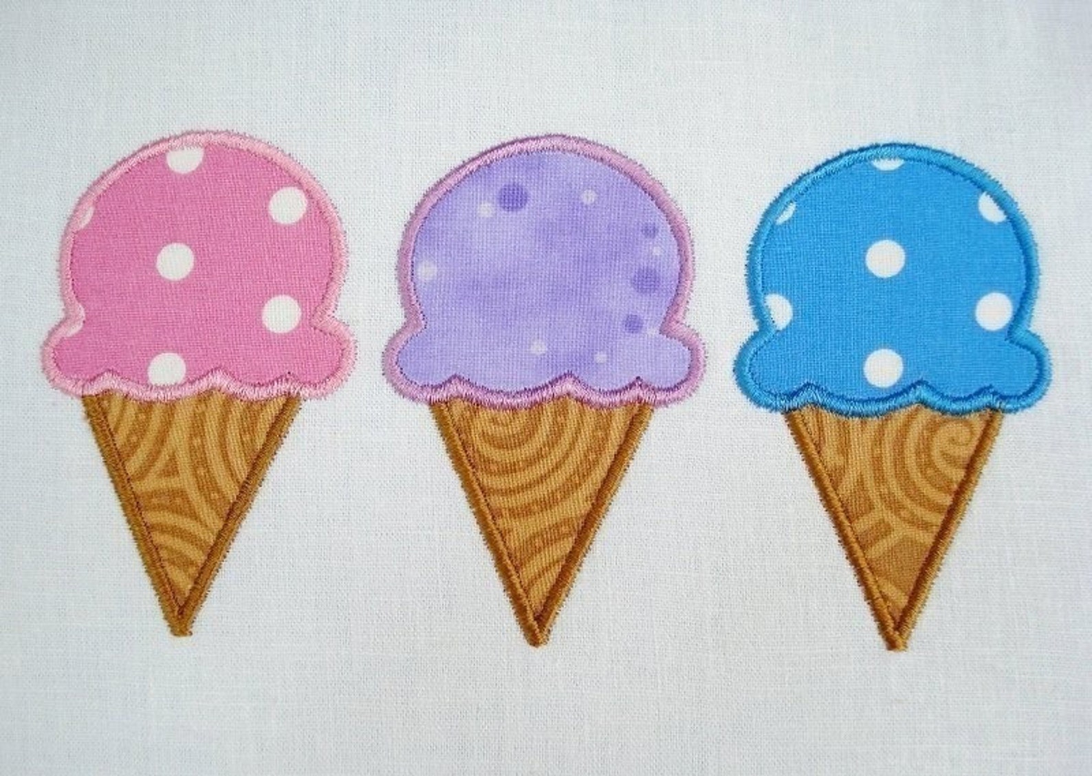Three Ice Cream Cones Applique Machine Embroidery 4x4 and 5x7 Etsy