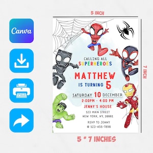 Editable Printable Superheroes Birthday Invitation Template | Kids Birthday Party Invite Template | Superhero Birthday Card