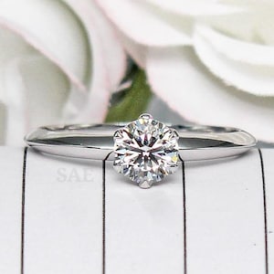 Lab Grown Diamond Solitaire Ring: 14K Gold Six Prong Engagement