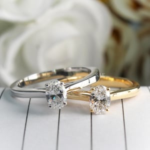 Oval Lab Grown Diamond Solitaire Ring: 14K Gold Engagement Ring