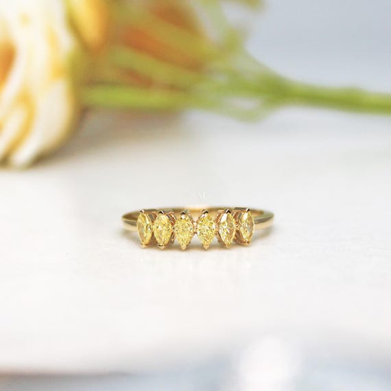 Marquise Lab Grown Diamond Ring: Vivid Yellow Gold Engagement Ring