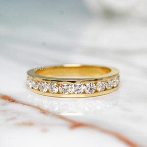 Lab Grown Diamond Channel Set Wedding Band - 14K Gold Half Eternity Ring