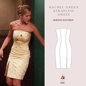 rachel green yellow strapless dress Rachel Green Yellow Embroidered Dress Friends TV Show – LausenCrafts main image 0