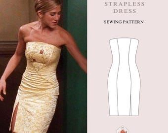 Rachel Green Yellow Strapless Midi Dress Sewing Pattern pdf INSTANT DOWNLOAD