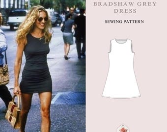 Carrie Bradshaw Grey Dress Sewing Pattern PDF Instant Download SATC Mini Dress