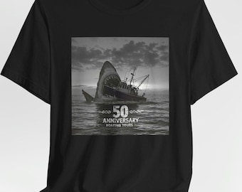 Shark Jaws 50th Tee, Funny Play on Words 50th Anniversary Shirt, Unisex Tshirt Gift Idea, Movie Lover Graphic Tee, Novelty Movie Fan Top
