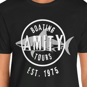 Shark Jaws Tshirt, Amity Boating Tours Tee, Movie Fans Gift, Shark Lovers Shirt, Grunge Design Top 50th anniversary Jaws movie