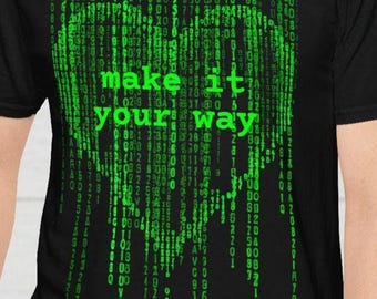 Matrix Code Heart Personalized T-Shirt, custom Geek matrix Shirt, Movie Fan Gift, Green coding Tee, Sci-Fi Clothing Fan shirt gift