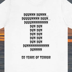 Shark Jaws 50th Tee, Jaws Music tshirt, 50th Anniversary Shirt, Unisex Tshirt Gift Idea, Movie Lover Graphic Tee, Novelty Movie Fan,