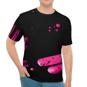 Neon Tshirt Distressed Design tee Line Neon Pink Shirt line wrap clubbing shirt AOP Dance Tee Gift for him or her tshirt gift for friend