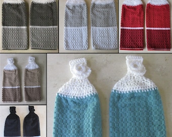 Crochet Topped Hanging Kitchen Towels - Towels With Yarn Toppers - Hostess Gift - Home Decor