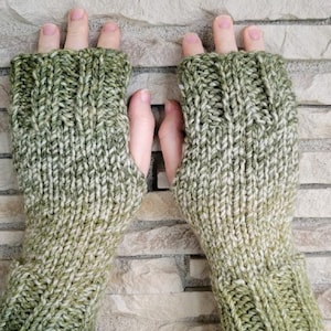Hand Knit Fingerless Mittens/Gloves - Texting Gloves - Wrist Warmers - Gift Ideas - Teal or Olive Variegated